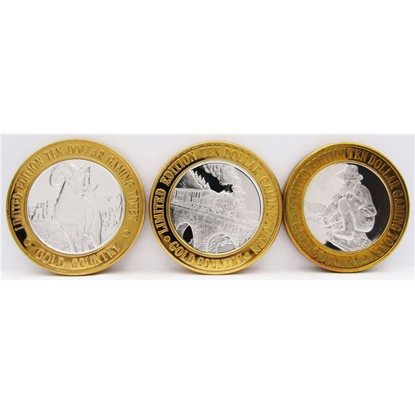 3- $10 GAMING CASINO TOKENS SILVER .999