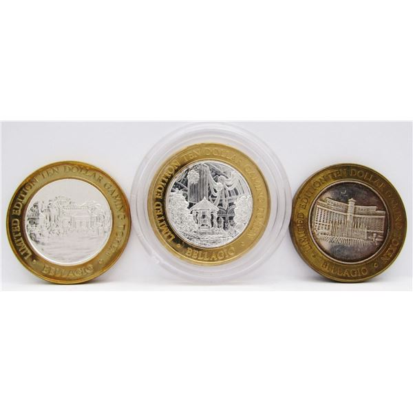 3- $10 GAMING CASINO TOKENS SILVER .999