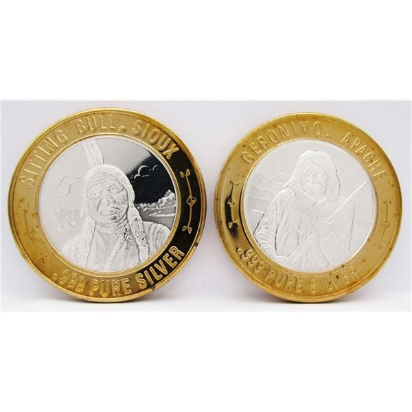 2- $10 GAMING CASINO TOKENS SILVER .999