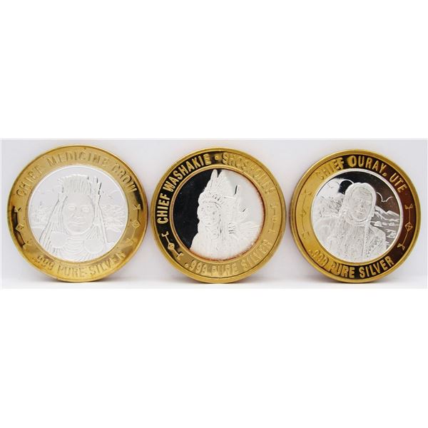 3- $10 GAMING CASINO TOKENS SILVER .999