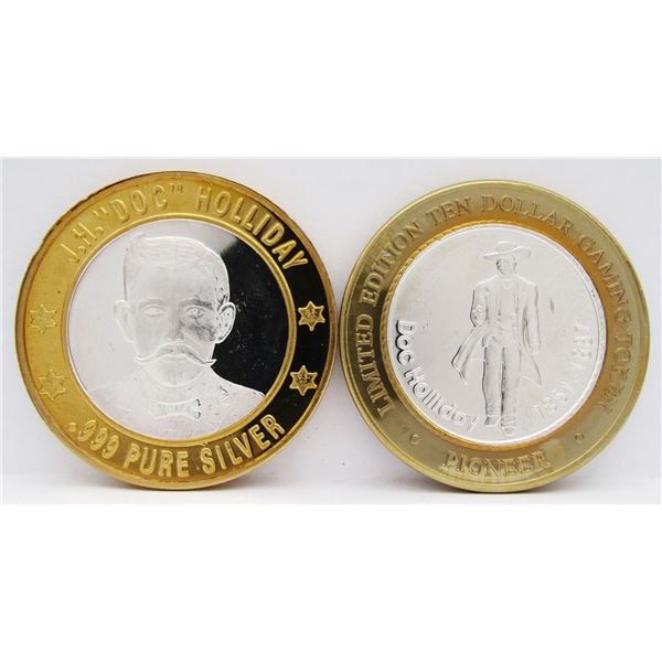 2- $10 GAMING CASINO TOKENS SILVER .999