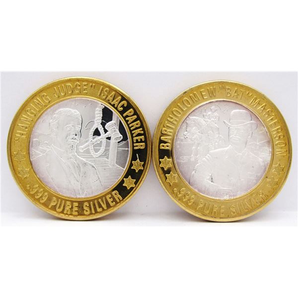 2- $10 GAMING CASINO TOKENS SILVER .999