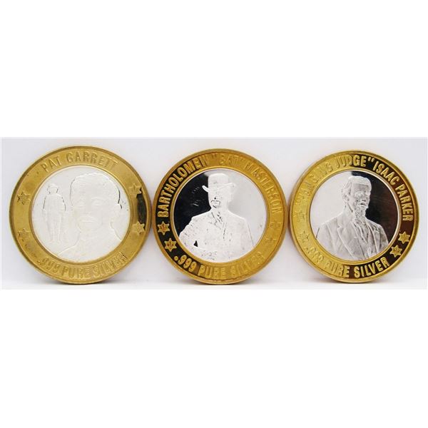 3- $10 GAMING CASINO TOKENS SILVER .999