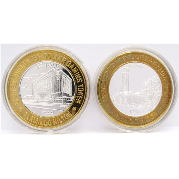2- $10 GAMING CASINO TOKENS SILVER .999