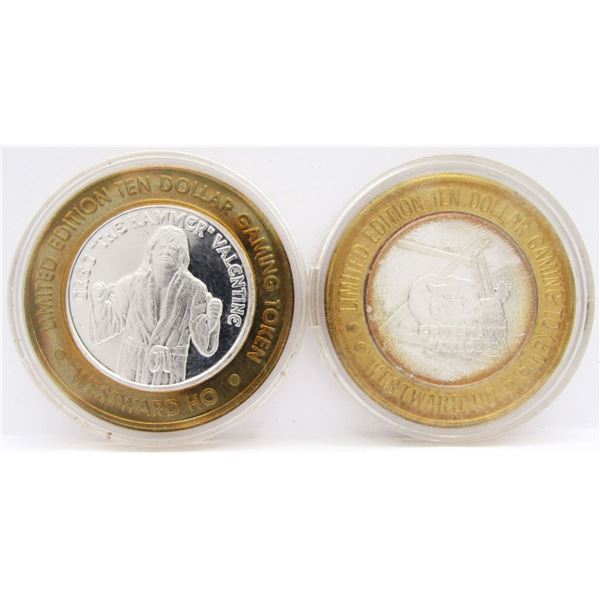 2- $10 GAMING CASINO TOKENS SILVER .999