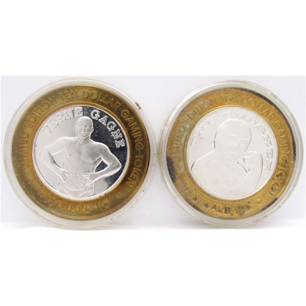 2- $10 GAMING CASINO TOKENS SILVER .999