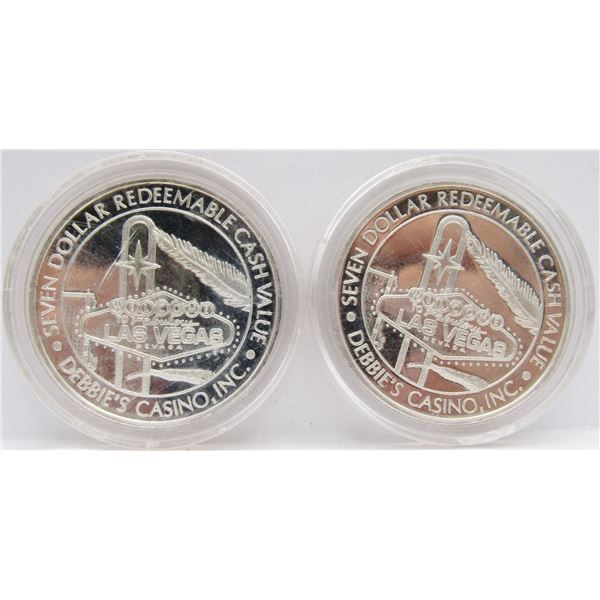 2- $7 GAMING CASINO TOKENS SILVER .999
