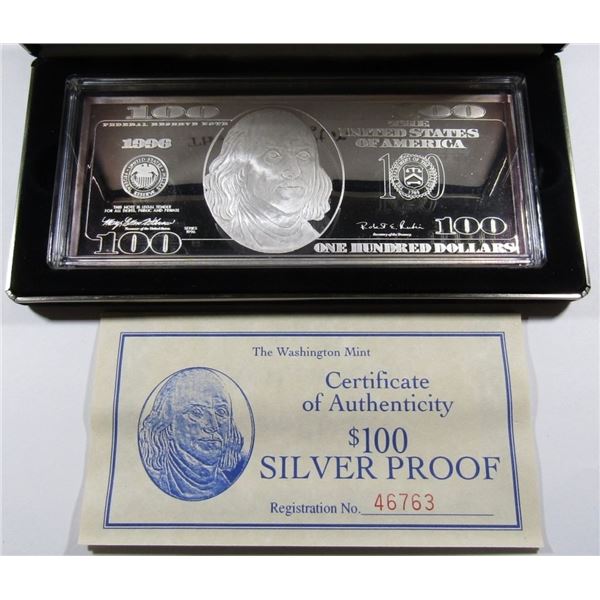 1996 4oz .999 SILVER PROOF $100 BILL