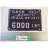 Image 1 : 1931 Saskatchewan Licensed Gross Weight Plate (6000 lbs)