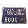 Image 2 : 1931 Saskatchewan Licensed Gross Weight Plate (6000 lbs)