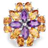 Image 1 : Plated Rhodium 7.96ctw Amethyst and Citrine Ring