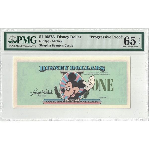 1987A $1 Progressive Proof Disney Dollar PMG 65EPQ
