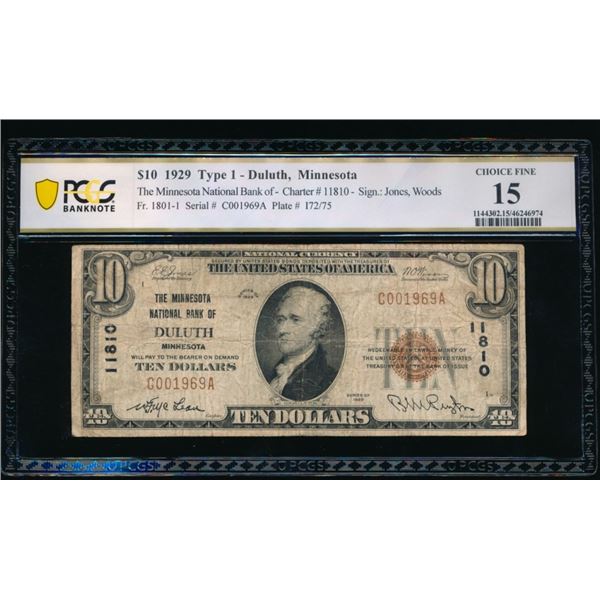 1929 $10 Duluth MN National PCGS 15