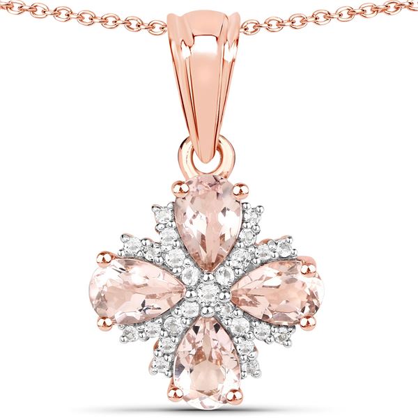 Plated 18KT Rose Gold 1.48ctw Morganite and White Topaz Pendant with Chain