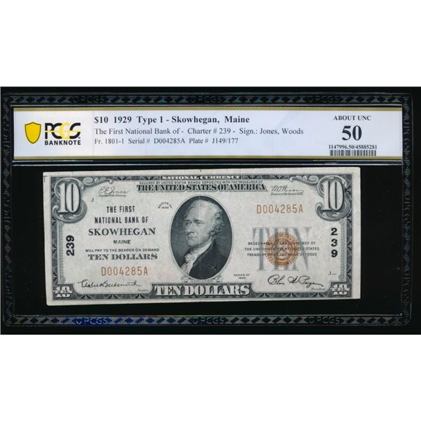 1929 $10 Skowhegan ME National PCGS 50