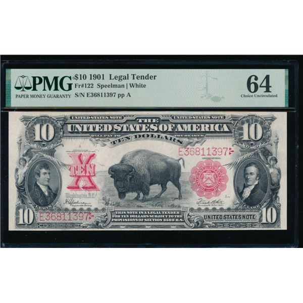 1901 $10 Bison Legal Tender Note PMG 64