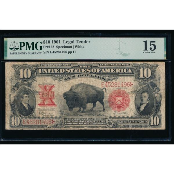 1901 $10 Bison Legal Tender Note PMG 15