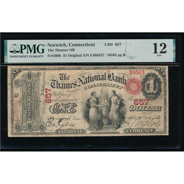1863 $1 Norwich CT National PMG 12