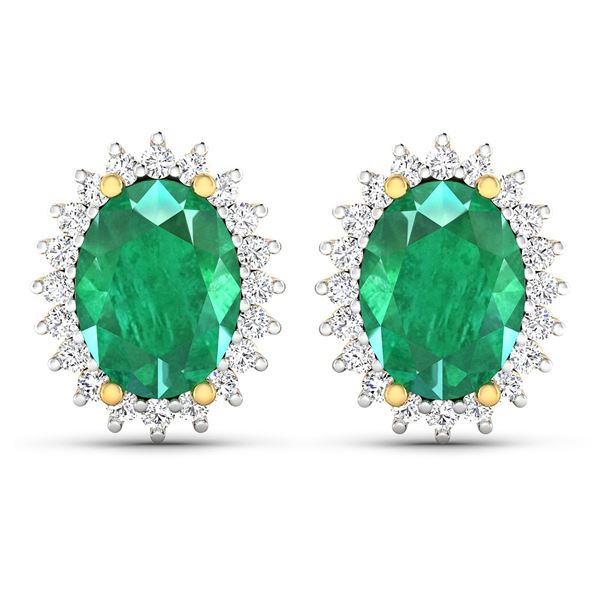 14KT Yellow Gold 2.00ctw Emerald and Diamond Earrings