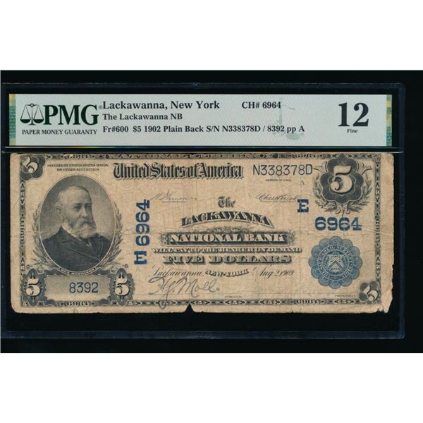 1902 $5 Lackawanna NY National PMG 12