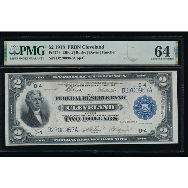 1918 $2 Cleveland FRBN PMG 64EPQ