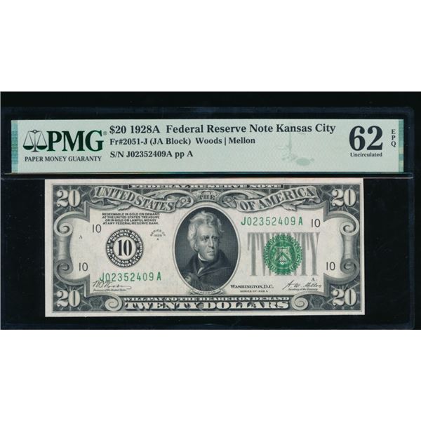 1928A $20 Kansas City FRN PMG 62EPQ