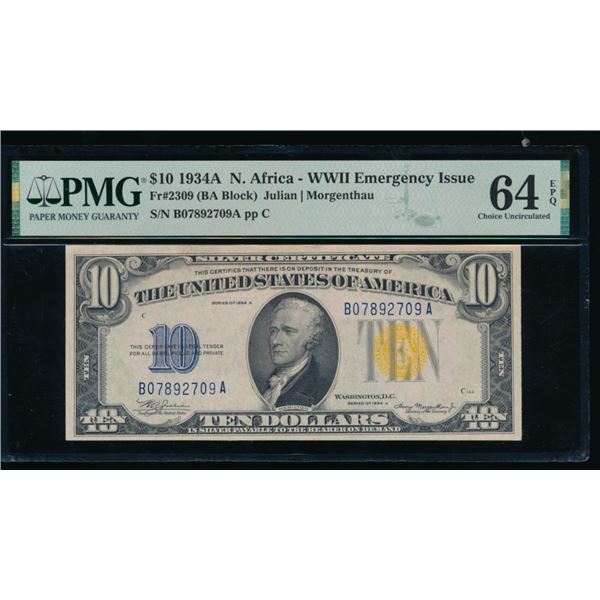 1934A $10 N Africa Silver Certificate PMG 64EPQ