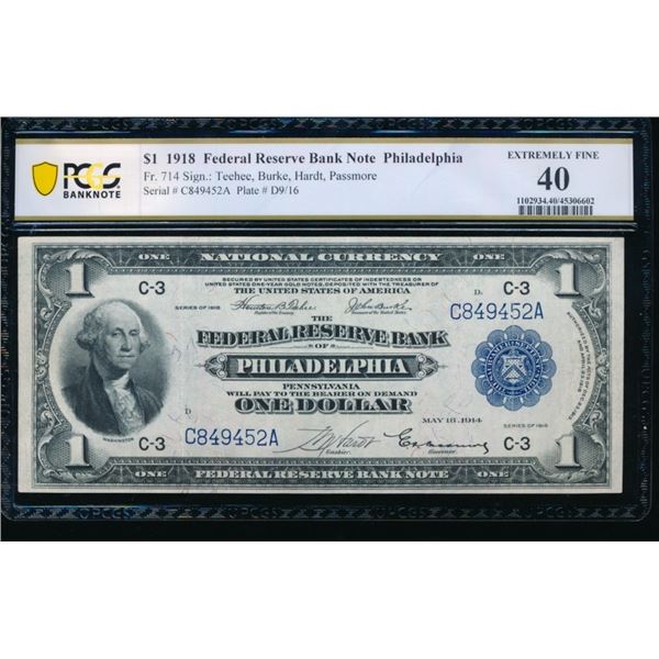 1918 $1 Philadelphia FRBN PCGS 40
