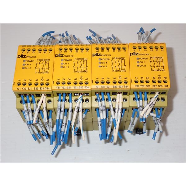 Lot of (4) Pilz #PNOZ X3 110VAC 24VDC 3n/0 1n/c 1so Modules