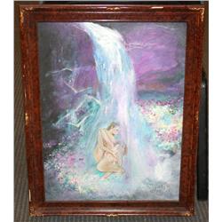 Framed Oil on Canvas of a Waterfall