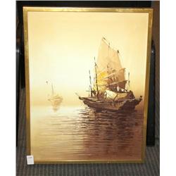 Framed Oil on Canvas of a Ship