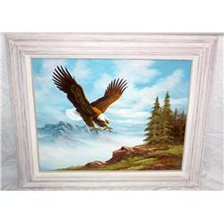 Framed Oil on Canvas of a Bald Eagle