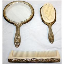 Vintage Hand Made Mirror, Brush, and Comb Set