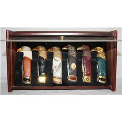 Lot of 6 Pocket Knives in a Display Case
