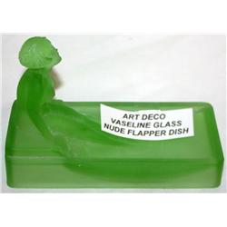 Art Deco Vaseline Satin Glass Nude Flapper Dish