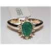 Image 1 : 14K Gold Ring With Diamonds & Emerald