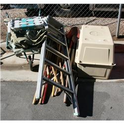 Misc Lot of Yard Tools and a Dog Kennel