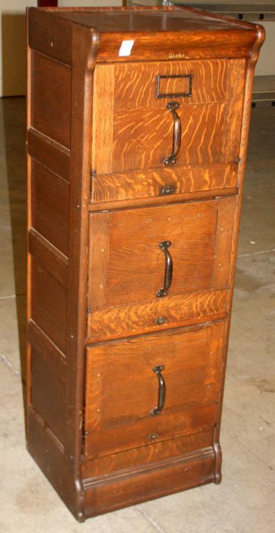 Vintage Wood Filing Cabinet By Globe