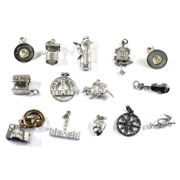 Group Lot of 15x Miscellaneous Sterling Silver Charms of All Different Designs. 15pcs