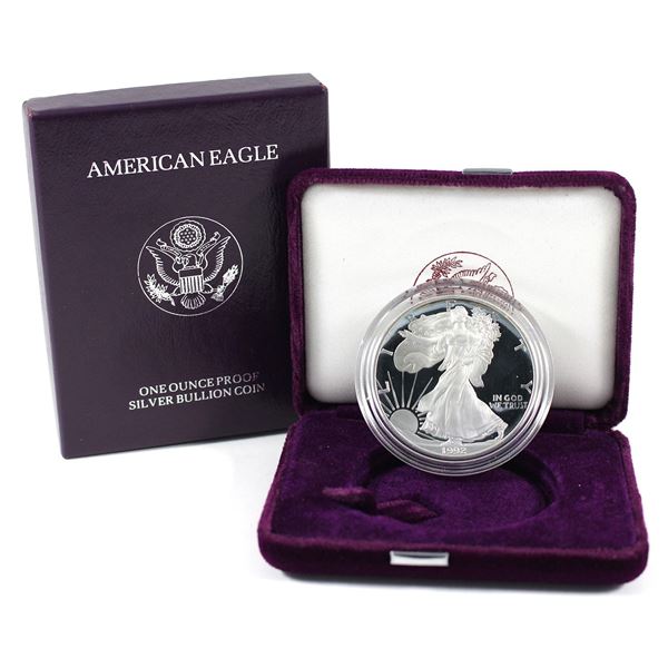 1992 USA 1oz Proof Fine Silver Eagle in Original Mint Packaging (Tax Exempt)