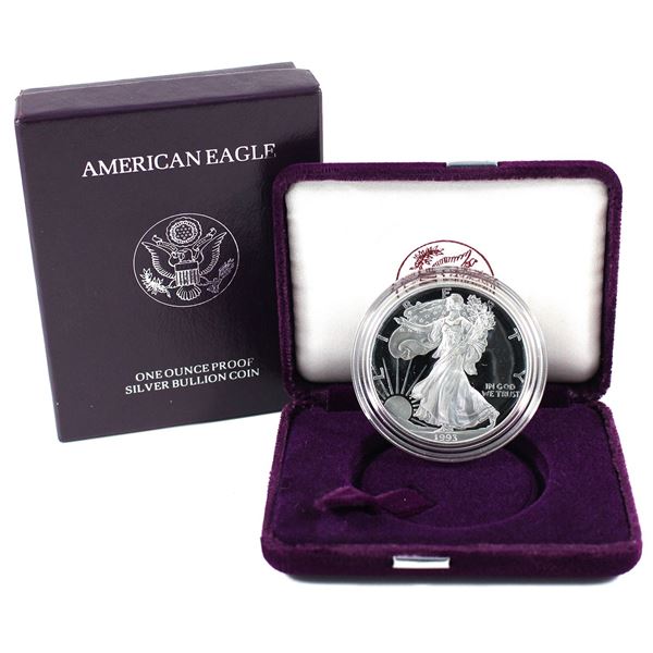 1993 USA 1oz Proof Fine Silver Eagle in Original Mint Packaging. Key date! (Tax Exempt)