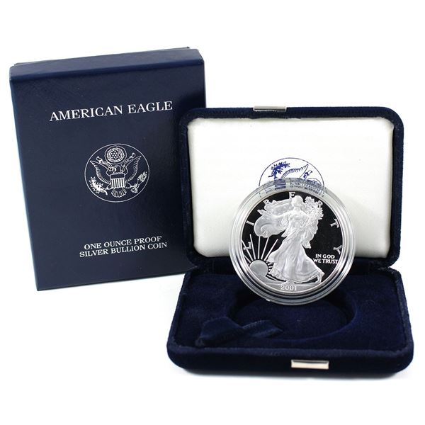 2001 USA 1oz Proof Fine Silver Eagle in Original Mint Packaging (Tax Exempt)