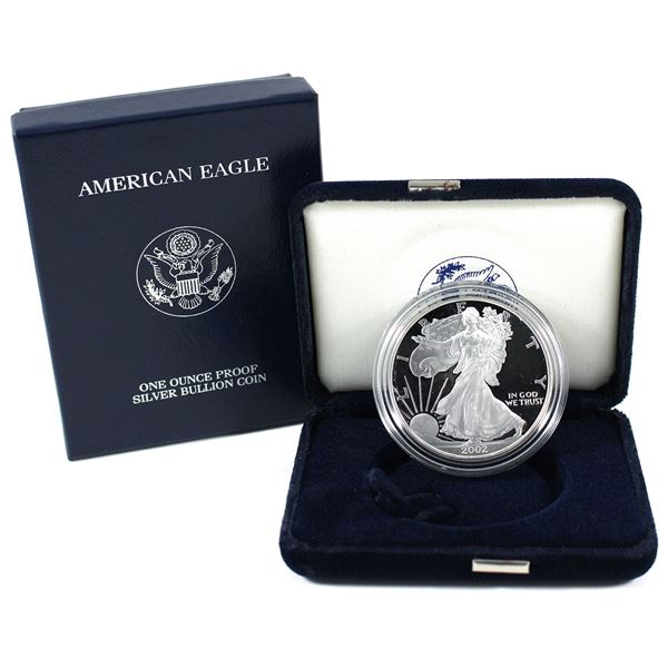 2002 USA 1oz Proof Fine Silver Eagle in Original Mint Packaging (Tax Exempt)