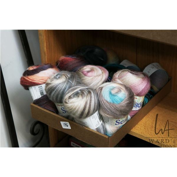 Selection of wool/yarn including six 100 gram balls of mary maxim Seasons and one near full ball, pl