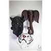 Image 1 : Three modern decor, wall mount 3D animal heads including resin black panther 15" X 10", a resin whit