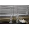 Image 2 : Pair of glass, five branch candelabras with hanging glass lustres 31" in height plus a pair of match