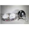 Image 1 : Restaurant style round 6 quart chafing dish with spirit warmer and three cans of fuel plus a electri