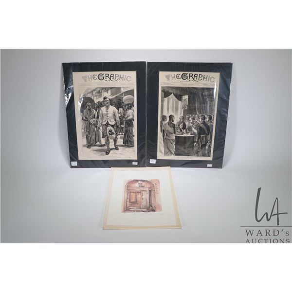 Selection of vintage unframed prints including three signed limited edition prints of Arabian doors 