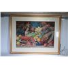 Image 1 : Antique gilt framed original still-life watercolour painting of Lobster, pheasant, fruit and wine ba