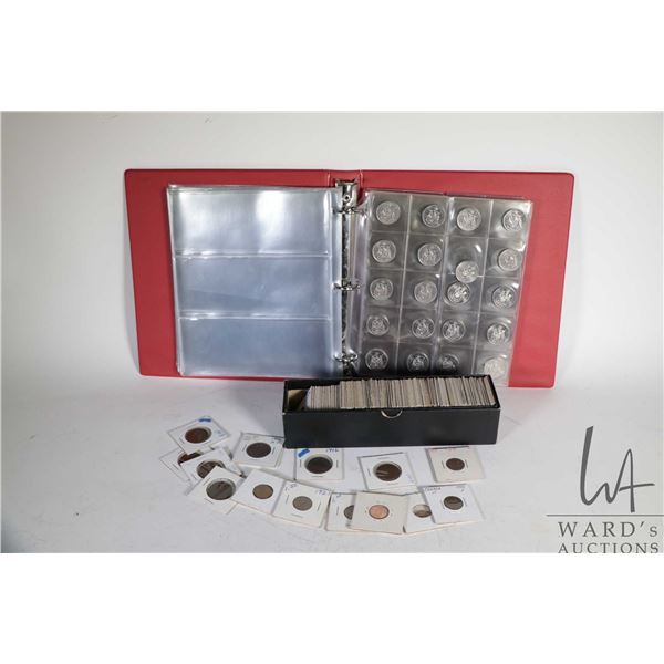A box containing 108 vintage Canadian coins including pennies, nickels ...